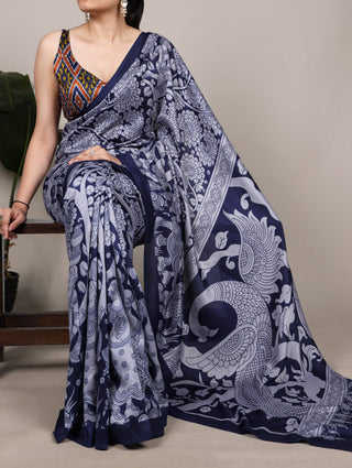 Kalamkari Printed Saree with Blouse ClothsVilla