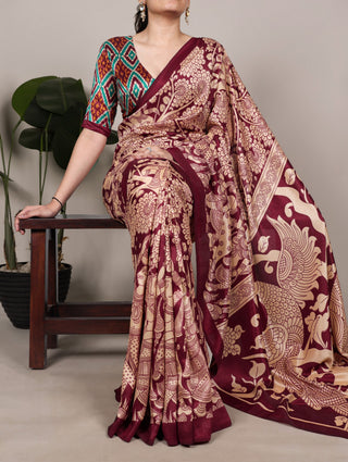 Kalamkari Printed Saree with Blouse ClothsVilla