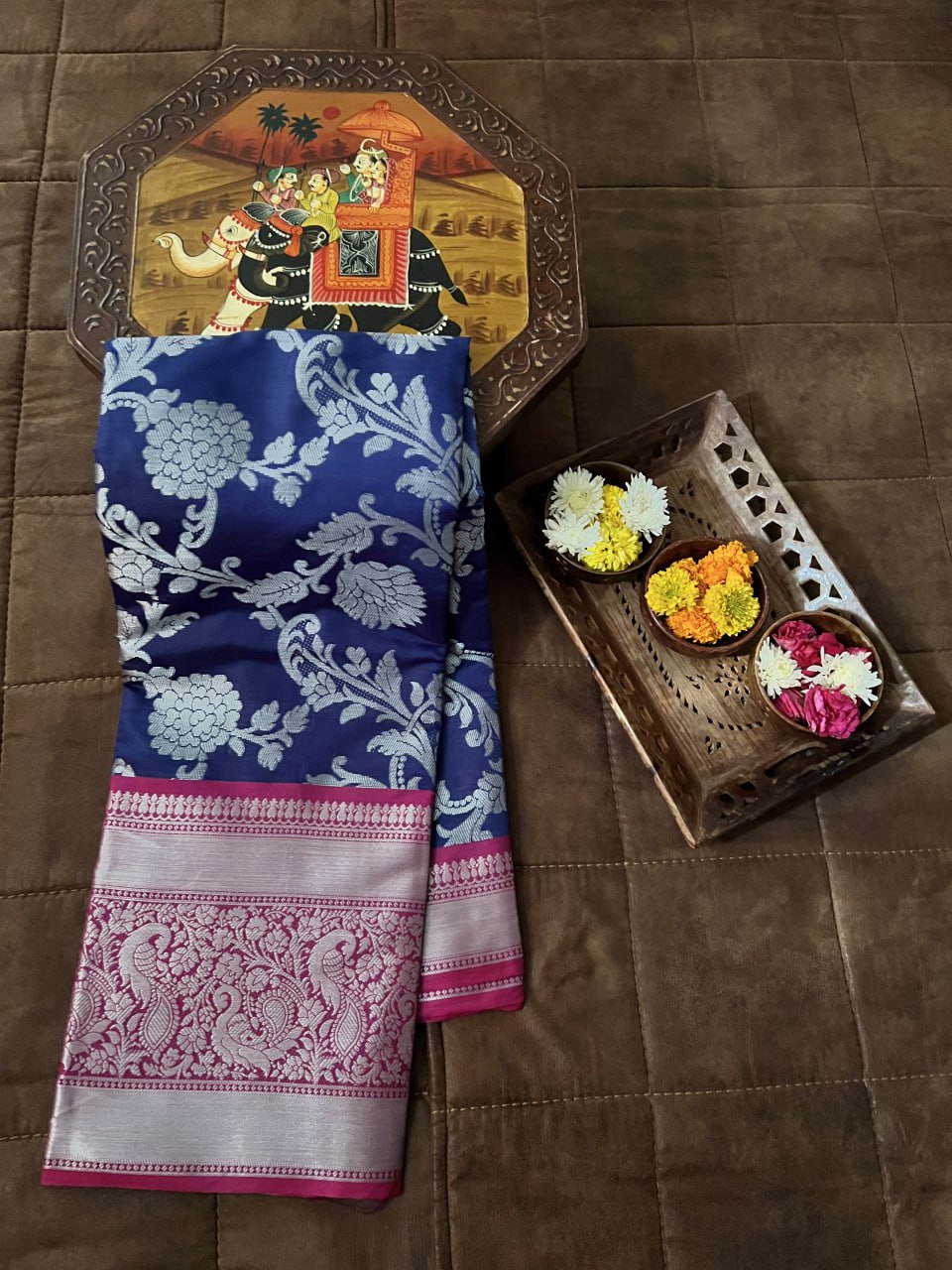 Kanjivaram Silk Blue Saree with Zari Weaving Work with Blouse ClothsVilla Main image
