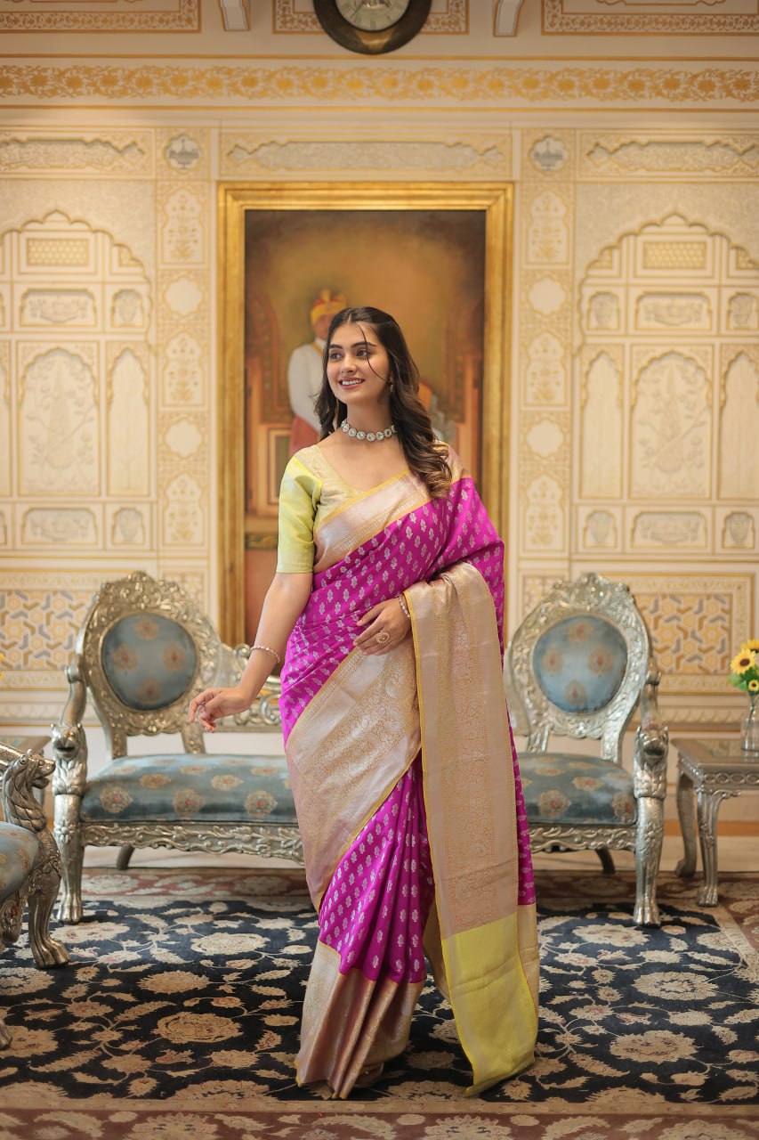 Kanjivaram Silk Pink Saree with Zari Weaving Work ClothsVilla Main image