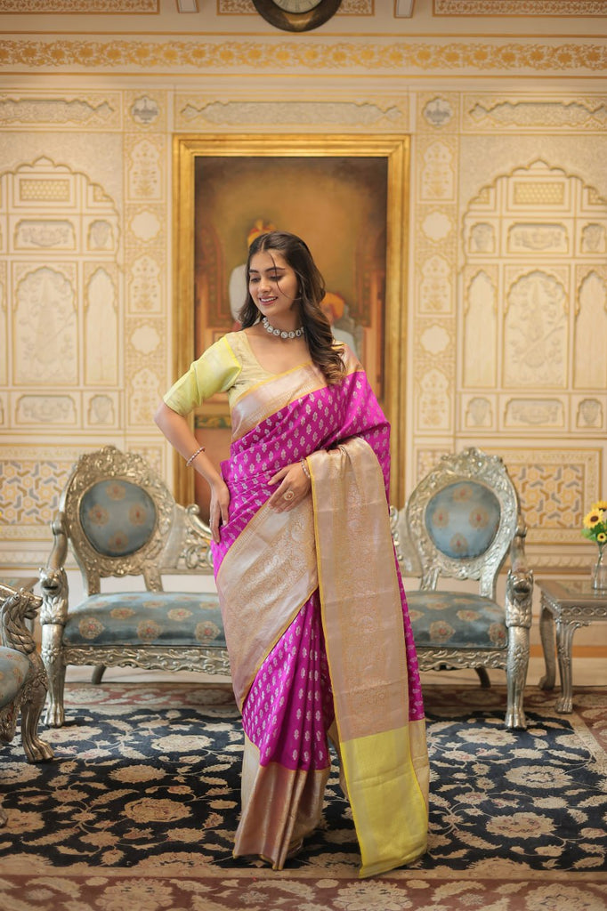 Kanjivaram Silk Pink Saree with Zari Weaving Work ClothsVilla