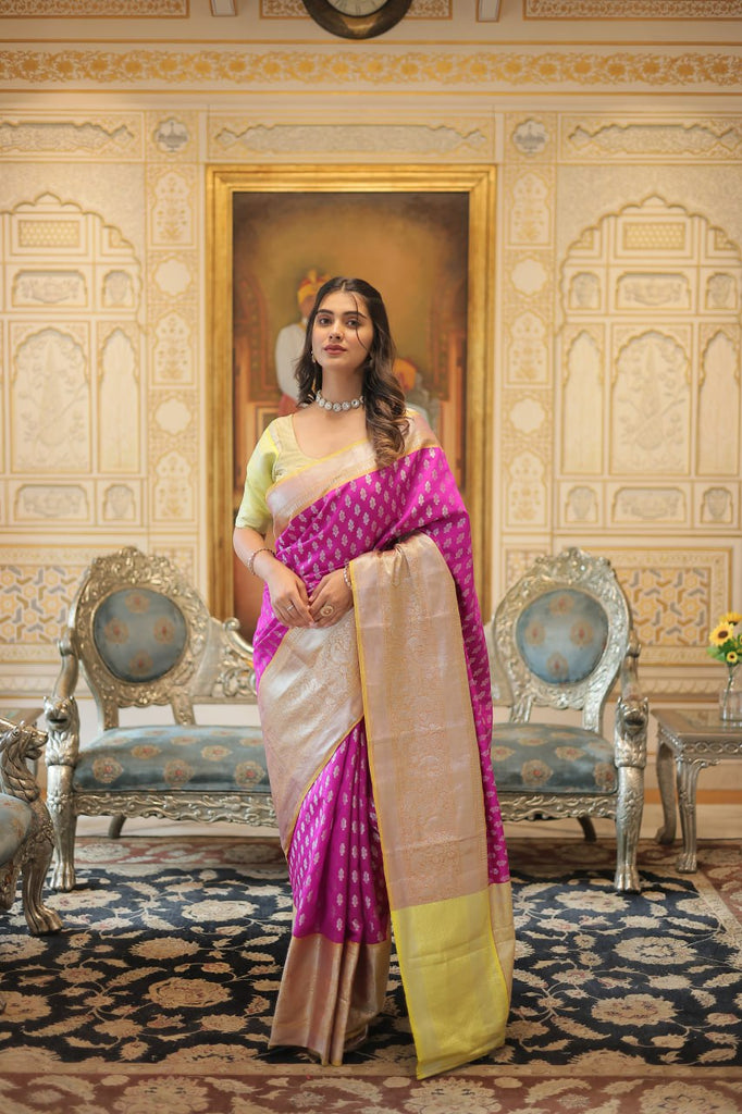 Kanjivaram Silk Pink Saree with Zari Weaving Work ClothsVilla