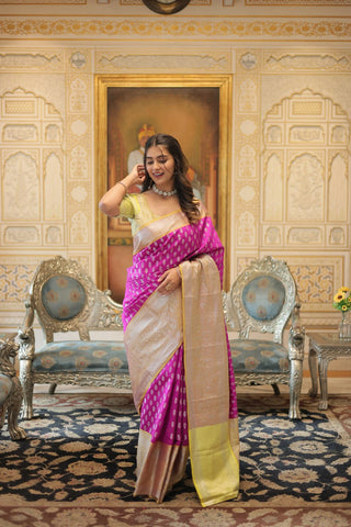 Kanjivaram Silk Pink Saree with Zari Weaving Work ClothsVilla