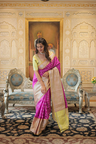Kanjivaram Silk Pink Saree with Zari Weaving Work ClothsVilla