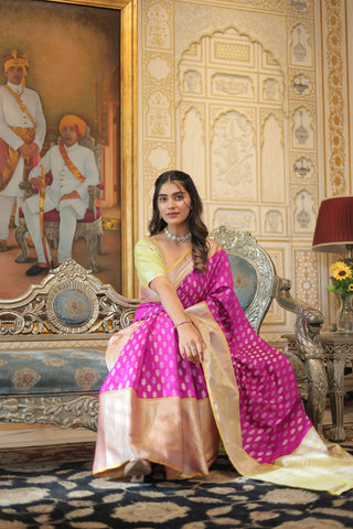 Kanjivaram Silk Pink Saree with Zari Weaving Work ClothsVilla