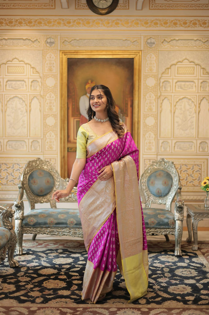 Kanjivaram Silk Pink Saree with Zari Weaving Work ClothsVilla