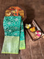 Kanjivaram Silk Rama Color Saree with Zari Weaving & Unstitched Blouse ClothsVilla