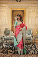 Load image into Gallery viewer, Kanjivaram Silk Red Saree with Zari Weaving &amp; Unstitched Blouse ClothsVilla