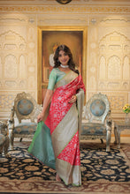 Load image into Gallery viewer, Kanjivaram Silk Red Saree with Zari Weaving &amp; Unstitched Blouse ClothsVilla