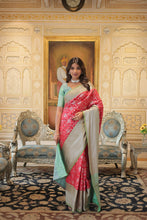 Load image into Gallery viewer, Kanjivaram Silk Red Saree with Zari Weaving &amp; Unstitched Blouse ClothsVilla