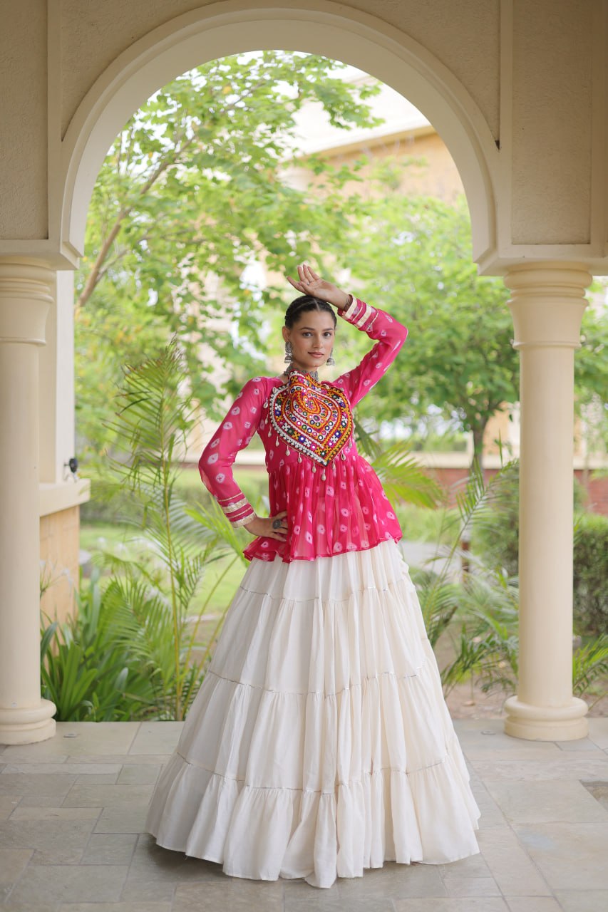 Kora Cotton Bandhni Kutchi Gamthi Lehenga Set ClothsVilla