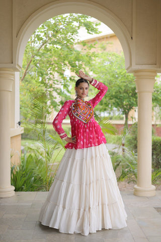 Kora Cotton Bandhni Kutchi Gamthi Lehenga Set ClothsVilla