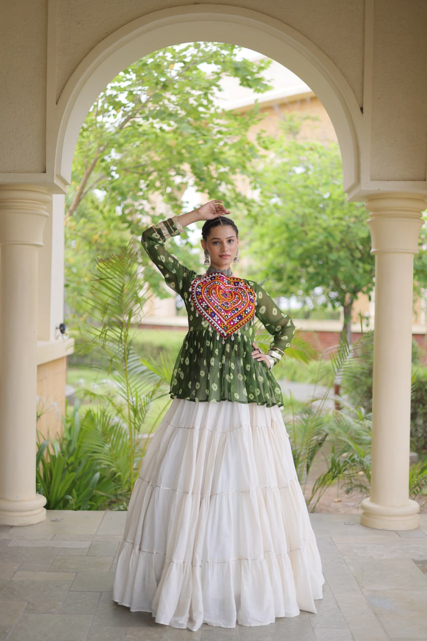 Kora Cotton Bandhni Kutchi Gamthi Lehenga Set ClothsVilla