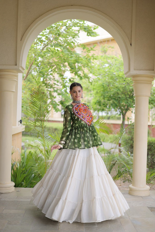 Kora Cotton Bandhni Kutchi Gamthi Lehenga Set ClothsVilla