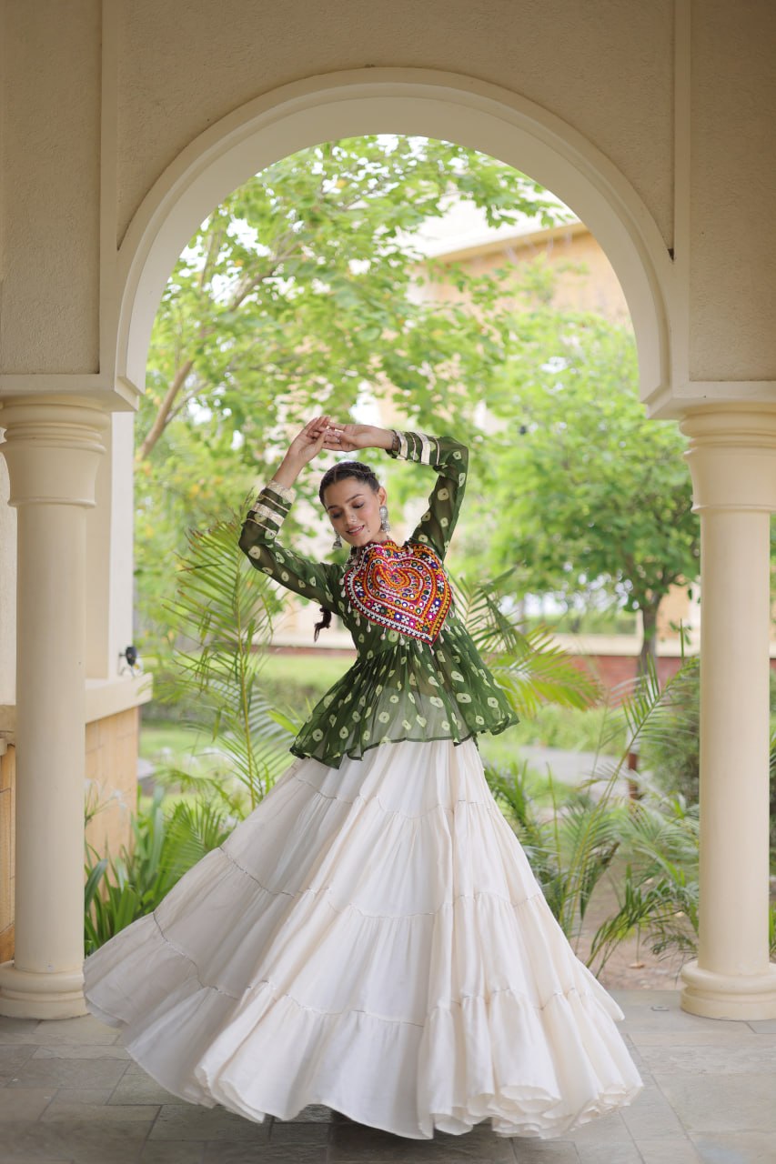 Kora Cotton Bandhni Kutchi Gamthi Lehenga Set ClothsVilla