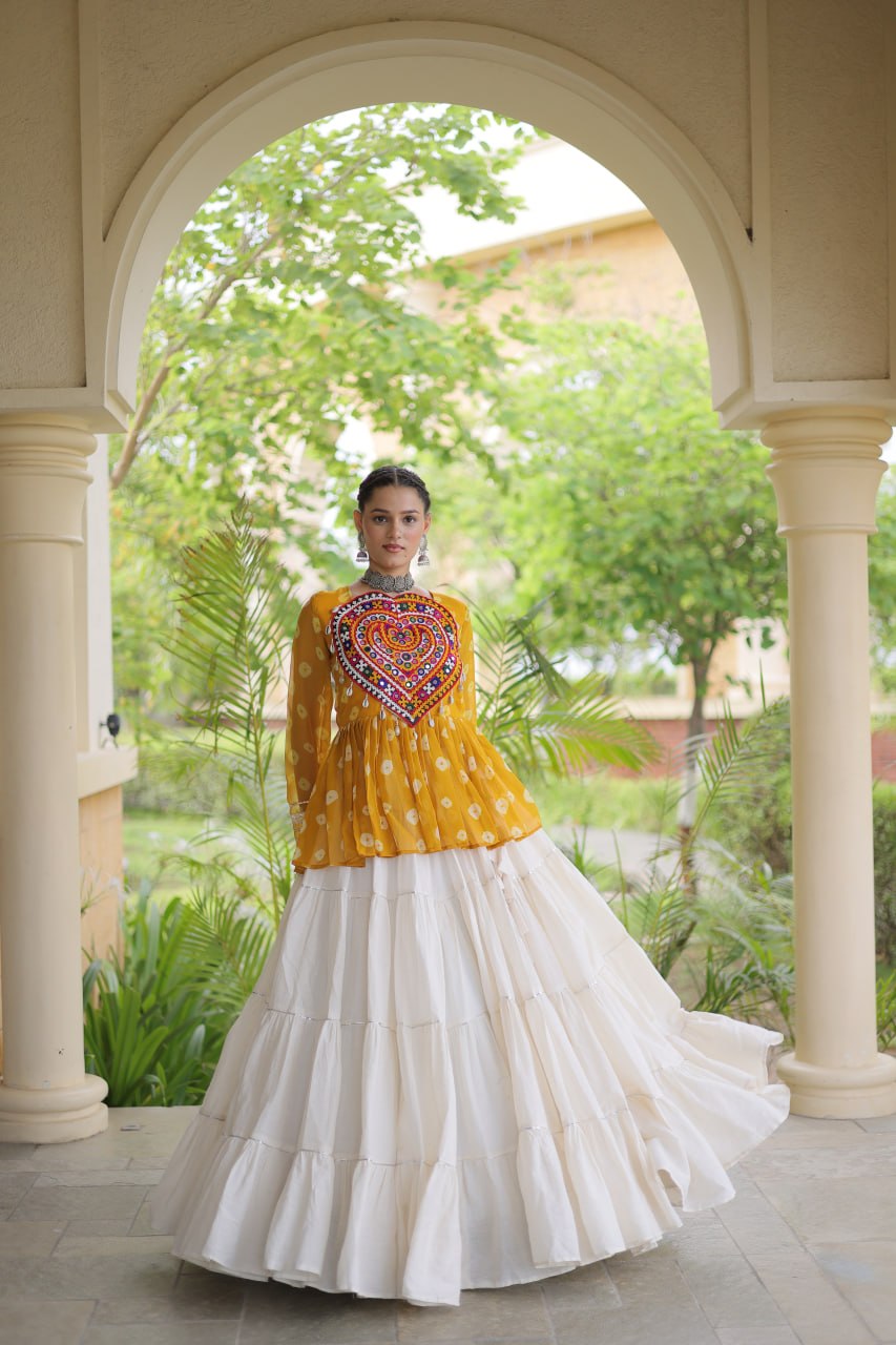 Kora Cotton Bandhni Kutchi Gamthi Lehenga Set ClothsVilla