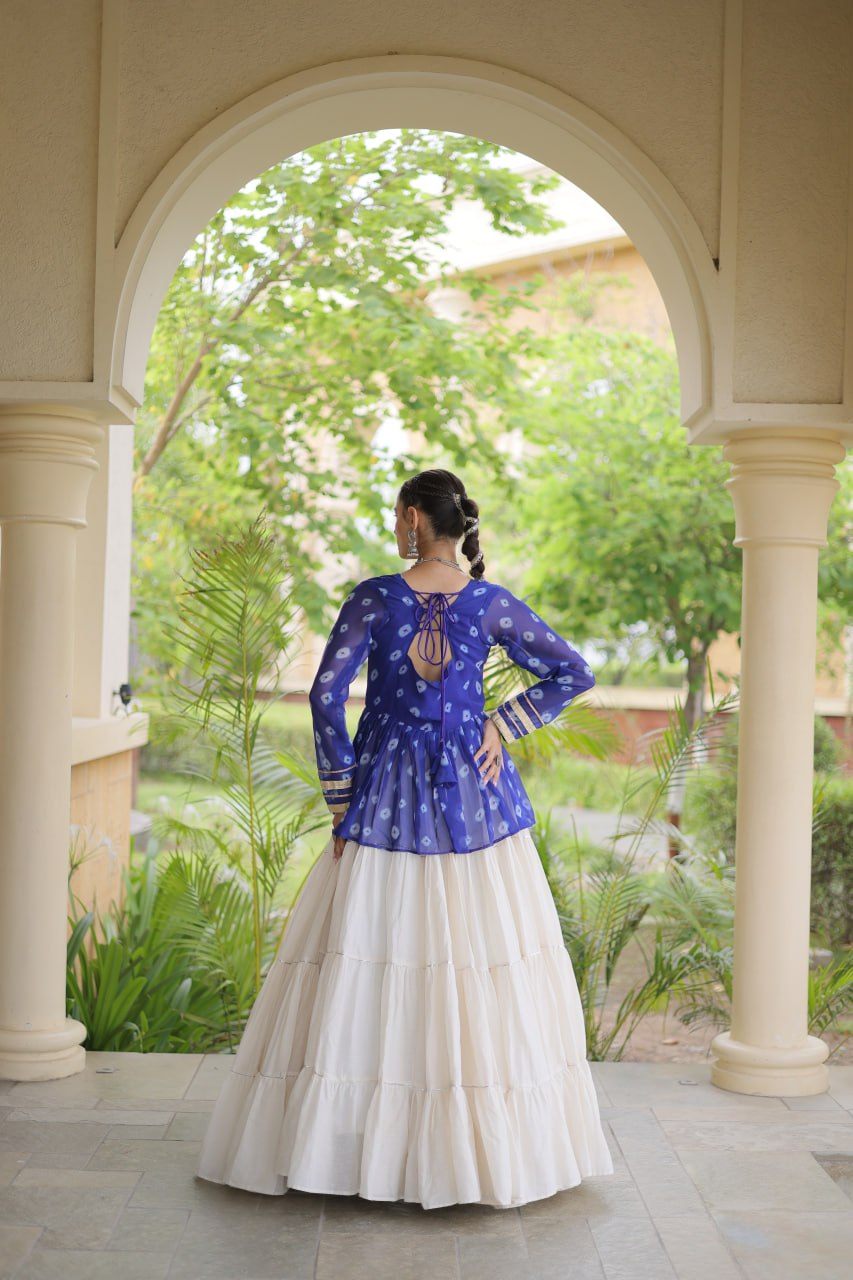 Kora Cotton Bandhni Kutchi Gamthi Lehenga Set ClothsVilla