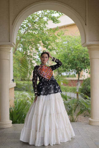 Kora Cotton Bandhni Kutchi Gamthi Lehenga Set ClothsVilla