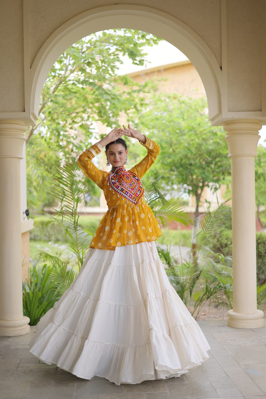 Kora Cotton Bandhni Kutchi Gamthi Lehenga Set ClothsVilla