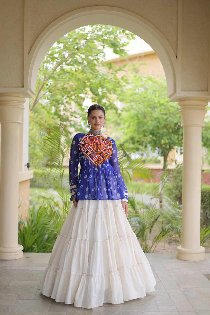 Kora Cotton Bandhni Kutchi Gamthi Lehenga Set ClothsVilla