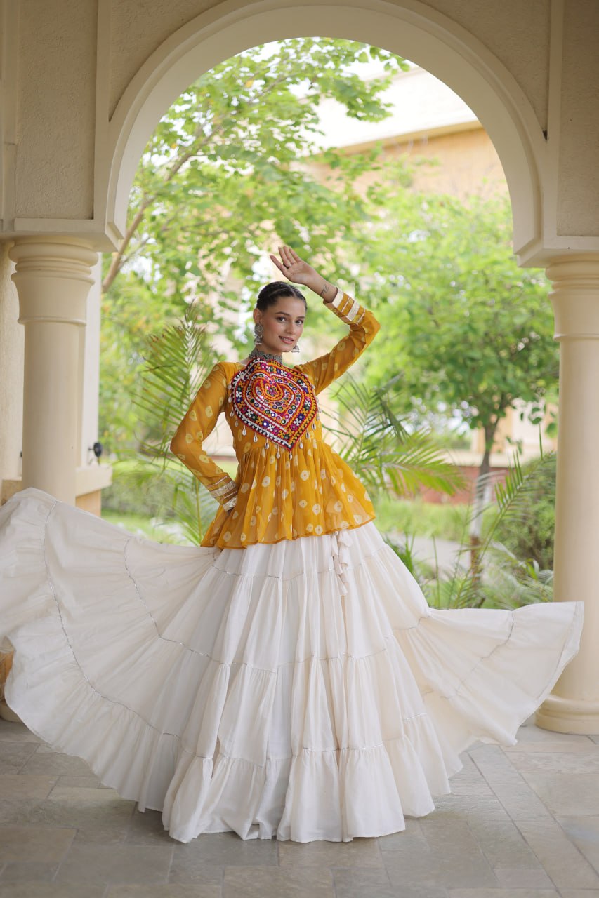 Kora Cotton Bandhni Kutchi Gamthi Lehenga Set ClothsVilla