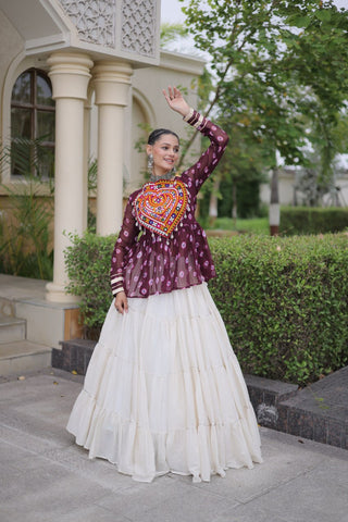 Kora Cotton Bandhni Kutchi Gamthi Lehenga Set ClothsVilla