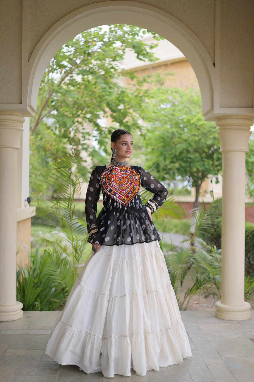 Kora Cotton Bandhni Kutchi Gamthi Lehenga Set ClothsVilla