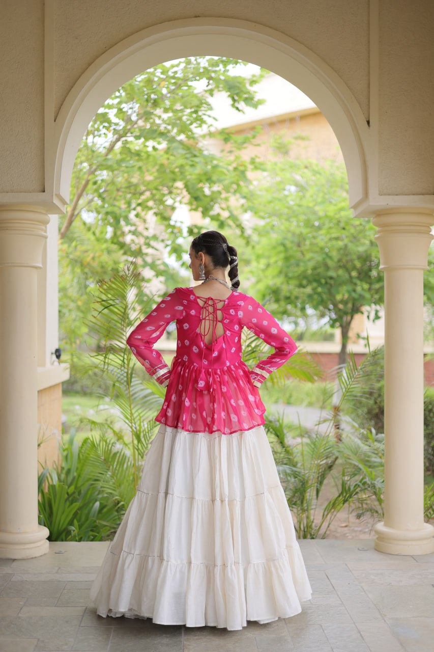 Kora Cotton Bandhni Kutchi Gamthi Lehenga Set ClothsVilla