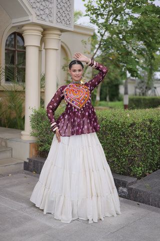 Kora Cotton Bandhni Kutchi Gamthi Lehenga Set ClothsVilla