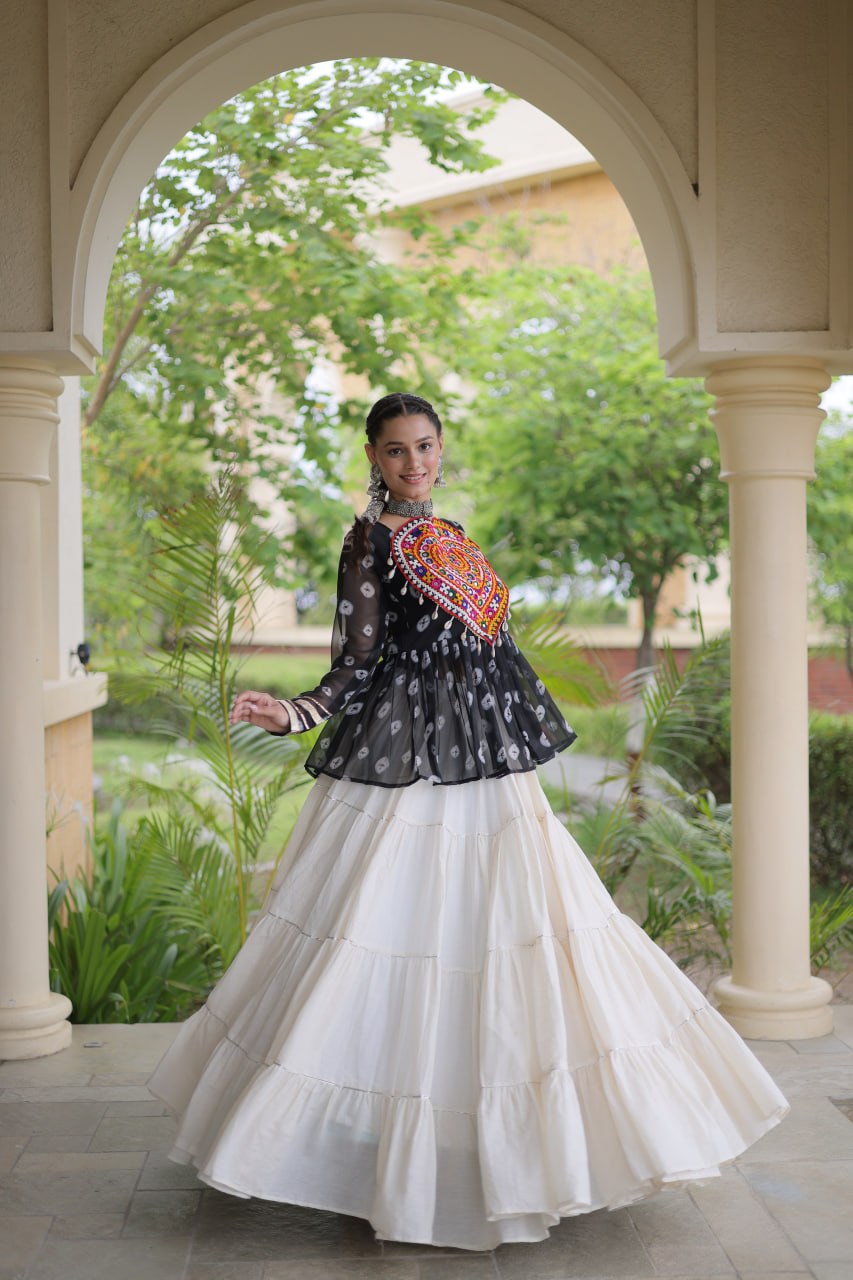Kora Cotton Bandhni Kutchi Gamthi Lehenga Set ClothsVilla