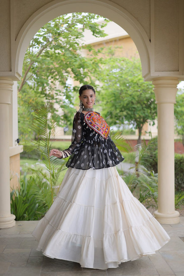 Kora Cotton Bandhni Kutchi Gamthi Lehenga Set ClothsVilla