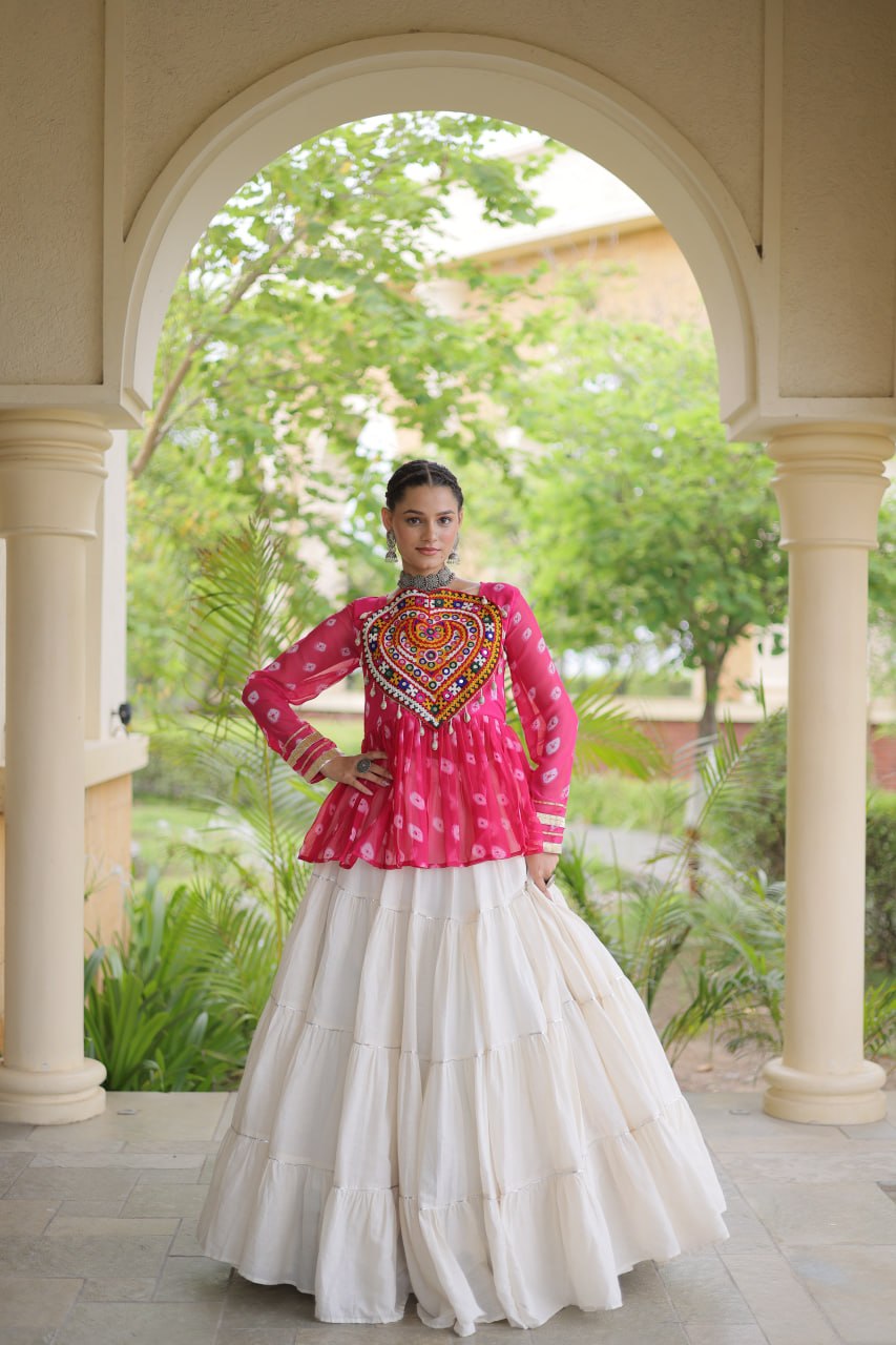 Kora Cotton Bandhni Kutchi Gamthi Lehenga Set ClothsVilla
