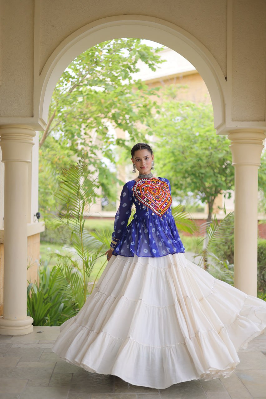 Kora Cotton Bandhni Kutchi Gamthi Lehenga Set ClothsVilla