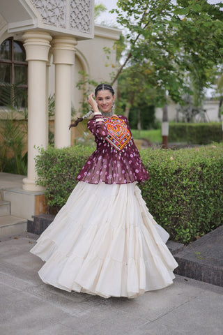 Kora Cotton Bandhni Kutchi Gamthi Lehenga Set ClothsVilla