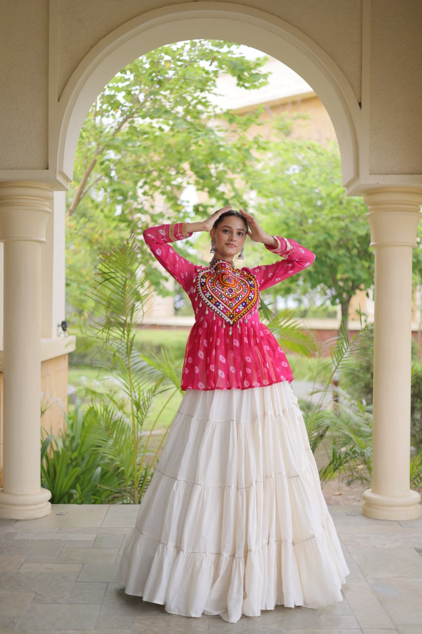 Kora Cotton Bandhni Kutchi Gamthi Lehenga Set ClothsVilla