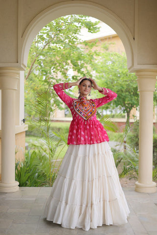 Kora Cotton Bandhni Kutchi Gamthi Lehenga Set ClothsVilla
