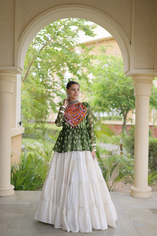 Kora Cotton Bandhni Kutchi Gamthi Lehenga Set ClothsVilla