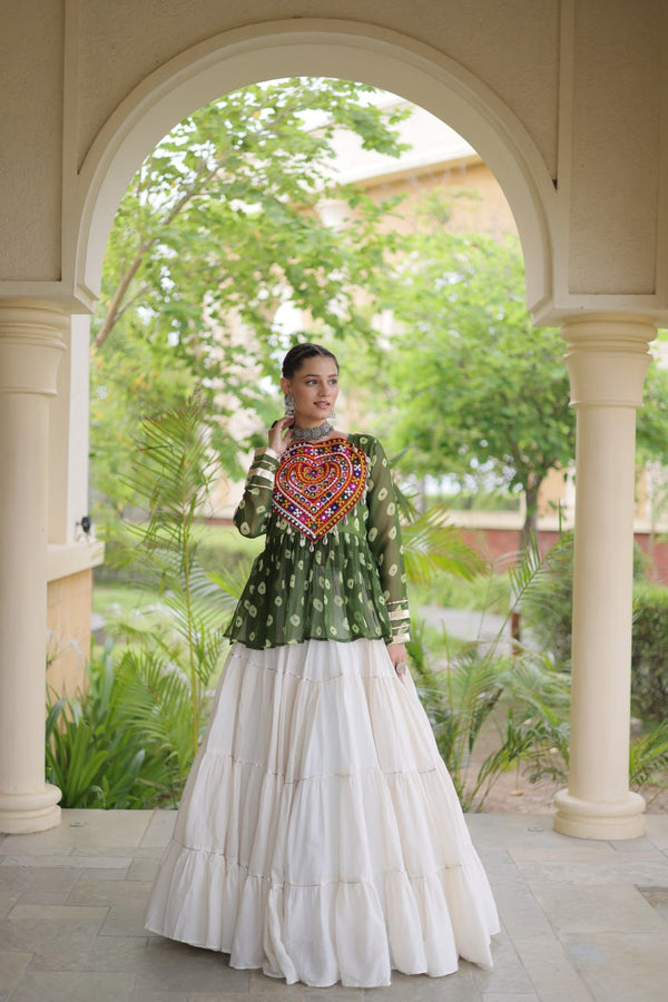 Kora Cotton Bandhni Kutchi Gamthi Lehenga Set ClothsVilla