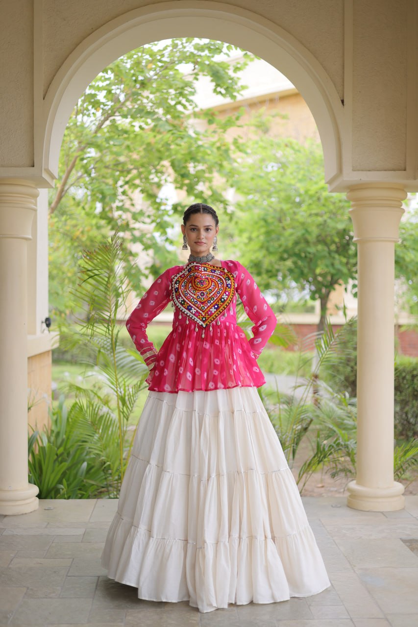 Kora Cotton Bandhni Kutchi Gamthi Lehenga Set ClothsVilla