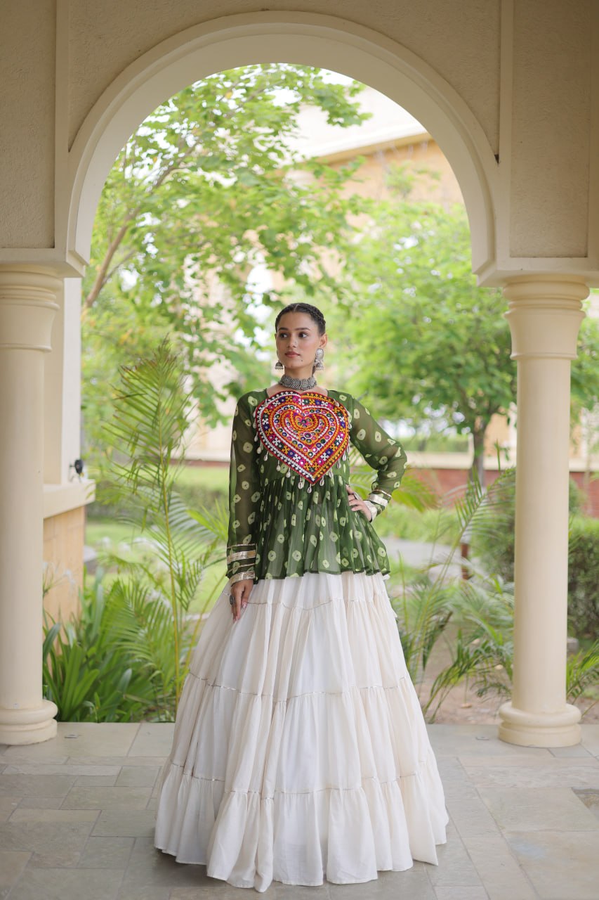 Kora Cotton Bandhni Kutchi Gamthi Lehenga Set ClothsVilla