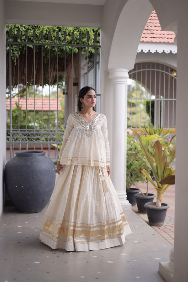 Kora Cotton Zari Patti Mirror Work Lehenga Choli ClothsVilla