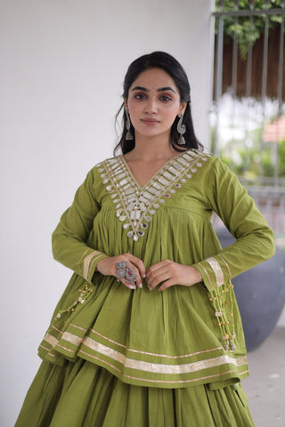 Kora Cotton Zari Patti Mirror Work Lehenga Choli ClothsVilla