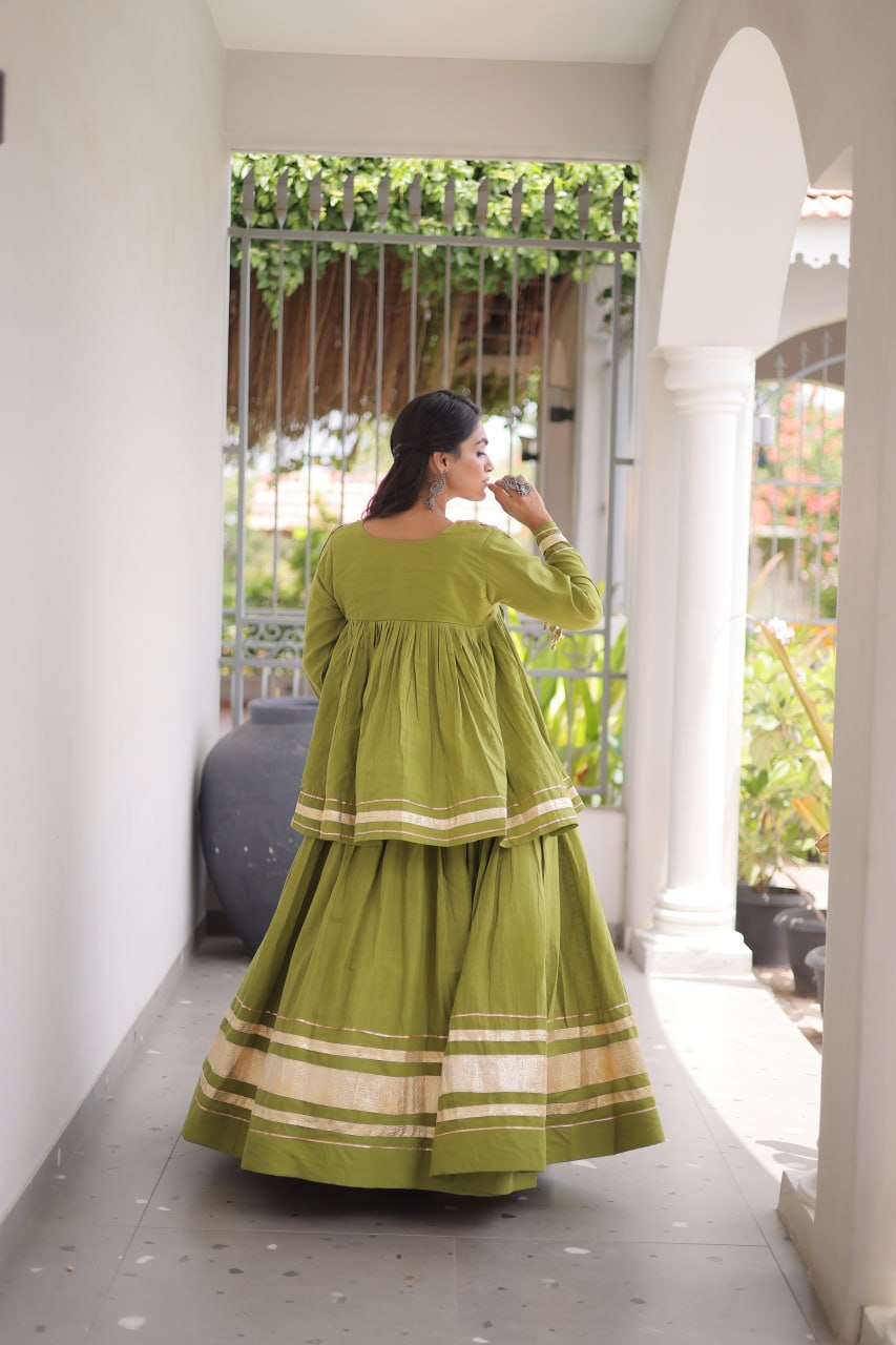 Kora Cotton Zari Patti Mirror Work Lehenga Choli ClothsVilla