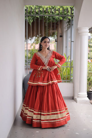 Kora Cotton Zari Patti Mirror Work Lehenga Choli ClothsVilla