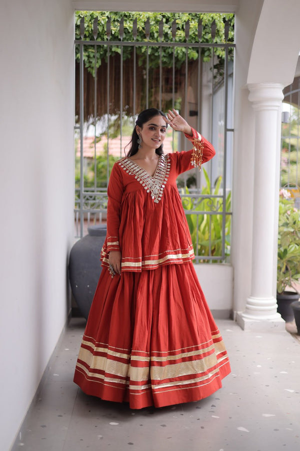 Kora Cotton Zari Patti Mirror Work Lehenga Choli ClothsVilla