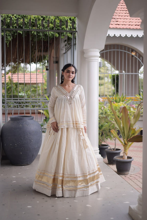 Kora Cotton Zari Patti Mirror Work Lehenga Choli ClothsVilla