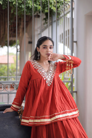 Kora Cotton Zari Patti Mirror Work Lehenga Choli ClothsVilla