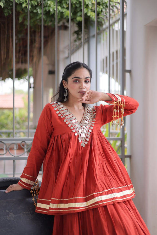 Kora Cotton Zari Patti Mirror Work Lehenga Choli ClothsVilla