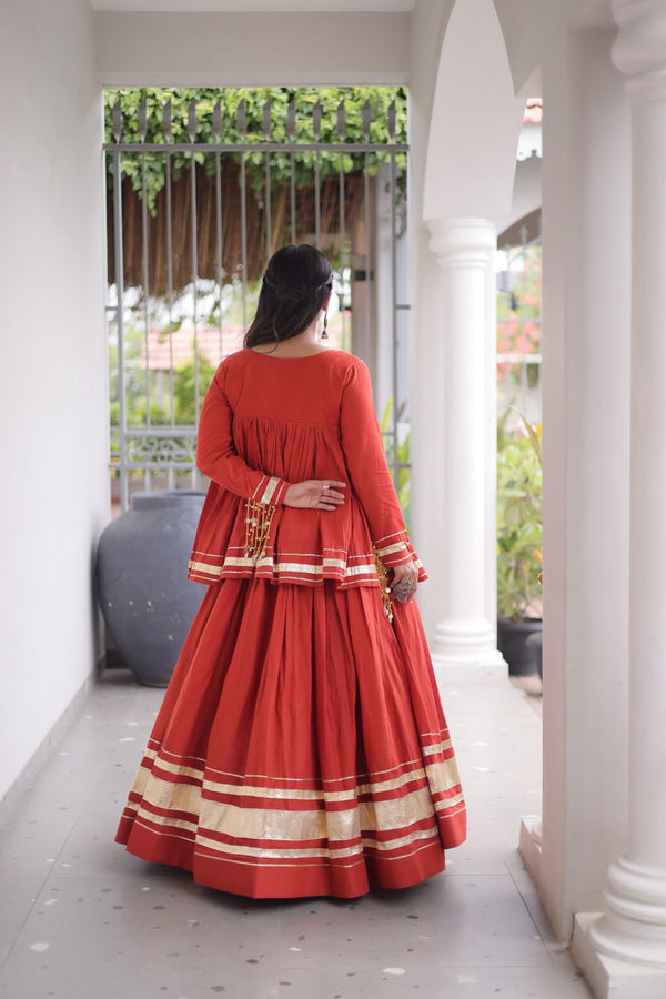 Kora Cotton Zari Patti Mirror Work Lehenga Choli ClothsVilla