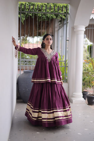 Kora Cotton Zari Patti Mirror Work Lehenga Choli ClothsVilla